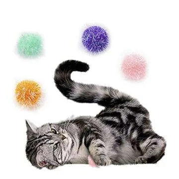 Osvela Cat Ball Toy Cat Toy Pom Pom Sparkle Fuzzy Balls 2 Inches Interactive Cat Toy Assorted Color 12 Pack