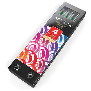 Arteza Real Brush Pens, A145 Fresh Green, Pack of 4, Watercolor Pens with Nylon Brush Tips, Art Supp...