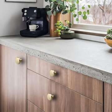 homdiy 10 Pack Gold Cabinet Knobs Round Brushed Brass Kitchen Handles Zinc Alloy Metal Hardware for Dresser Drawer Desk Cupboard