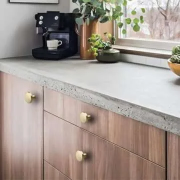 homdiy 10 Pack Gold Cabinet Knobs Round Brushed Brass Kitchen Handles Zinc Alloy Metal Hardware for Dresser Drawer Desk Cupboard