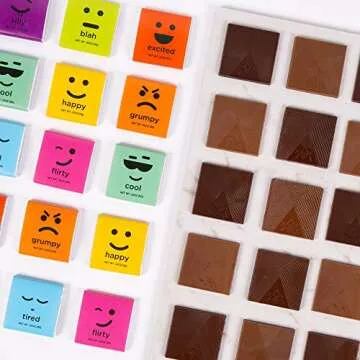 Valentines Chocolate Tabs, Gourmet Chocolate Gift Box, Moodibars by Astor Chocolate,18 Mood Chocolate Squares Variety Pack, Assorted Premium Milk & Dark Emoji Candy Bars