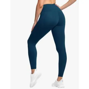 THE GYM PEOPLE Tummy Control Workout Leggings with Pockets High Waist Athletic Yoga Pants for Women Running, Fitness Dark Blue Green