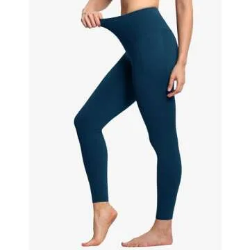 THE GYM PEOPLE Tummy Control Workout Leggings with Pockets High Waist Athletic Yoga Pants for Women Running, Fitness Dark Blue Green