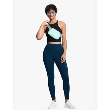 THE GYM PEOPLE Tummy Control Workout Leggings with Pockets High Waist Athletic Yoga Pants for Women Running, Fitness Dark Blue Green