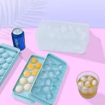Kitoulea Small Round Ice Cube Tray with Lid for Freezer BPA-Free Ice Ball Maker Mold Easy Release Circle Ice Cube Trays 1.5in X 28PCS Sphere Ice Cubes for Cocktail, Whiskey, Coffee