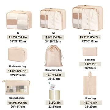 9 PCS Waterproof Packing Cubes Set for Travel Organization