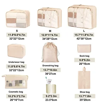 9 PCS Waterproof Packing Cubes Set for Travel Organization