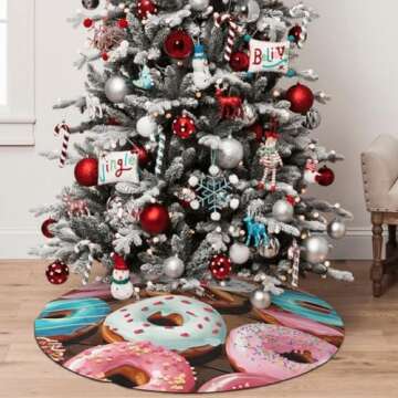 Christmas Tree Skirt 48" Soft Xmas Tree Skirt Mats Plush Christmas Decorations Donuts Xmas Tree Cove...