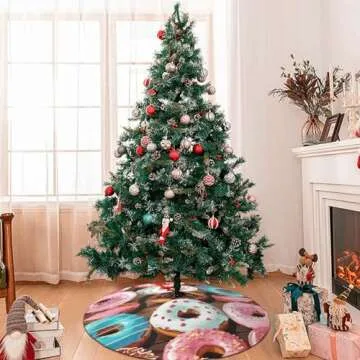 Christmas Tree Skirt 48" Soft Xmas Tree Skirt Mats Plush Christmas Decorations Donuts Xmas Tree Cover Skirts Base Mat for Holiday Christmas Indoor Outdoor Party Decor