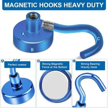 LOVIMAG Cruise Must Haves, 80Lb Magnet Hooks, Blue Cruise Magnets for Door, Classroom Must Haves, Travel Accessories Must Haves, Cruise Door Magnets, Magnetic Hooks for Hanging-6Pack