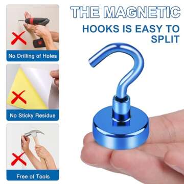 LOVIMAG Cruise Must Haves, 80Lb Magnet Hooks, Blue Cruise Magnets for Door, Classroom Must Haves, Travel Accessories Must Haves, Cruise Door Magnets, Magnetic Hooks for Hanging-6Pack