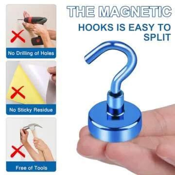 LOVIMAG Cruise Must Haves, 80Lb Magnet Hooks, Blue Cruise Magnets for Door, Classroom Must Haves, Travel Accessories Must Haves, Cruise Door Magnets, Magnetic Hooks for Hanging-6Pack