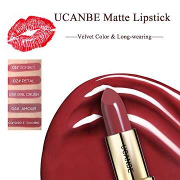 UCANBE Matte Lipstick Velvet Color Long Wear Lipstick Waterproof Makeup Cosmetics (Set of 4)