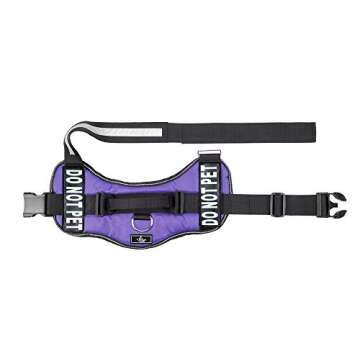 DO NOT PET Dog Vest Harness with Removable Patches and Reflective Trim. Comes with 2 DO NOT PET Reflective Removable Patches. Please Measure Dogs Girth Before Purchase