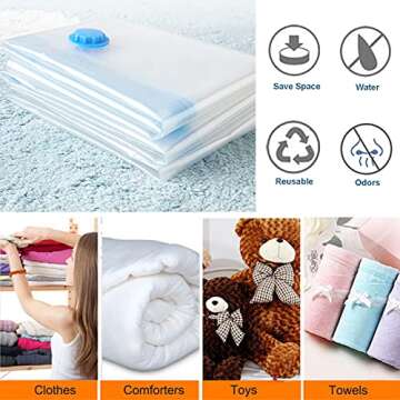 Vacuum Storage Bags Space Saving Bags for Comforters Clothes Pillow Bedding Blanket Storage, Free Tr...