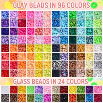 Ilootm Friendship Bracelet Kit, 16800pcs, 96 Colors Polymer Clay Beads & 24 Colors Glass Seed Beads,...
