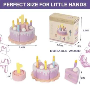 WoodenEdu Pretend Play Food for Toddlers 1-3,Wooden Birthday Fake Cake with Candles and Numbers,Tea Party Learning Kitchen Gift Toys for Boys Girls (Cream Cake)