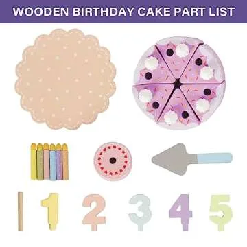 WoodenEdu Pretend Play Food for Toddlers 1-3,Wooden Birthday Fake Cake with Candles and Numbers,Tea Party Learning Kitchen Gift Toys for Boys Girls (Cream Cake)