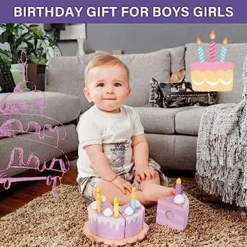 WoodenEdu Pretend Play Food for Toddlers 1-3,Wooden Birthday Fake Cake with Candles and Numbers,Tea Party Learning Kitchen Gift Toys for Boys Girls (Cream Cake)