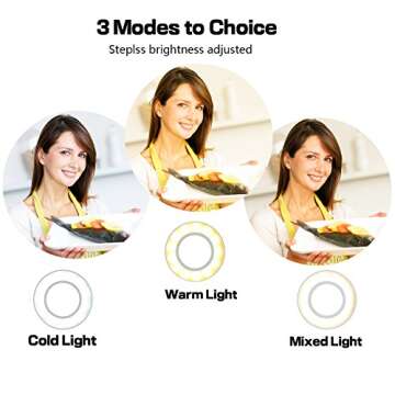 UBeesize Selfie Ring Light with Cell Phone Holder Stand for Live Stream/Makeup, Clip on, Flexible Arms (White)