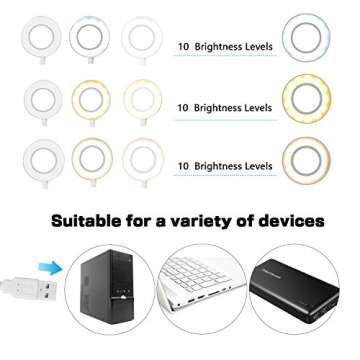 UBeesize Selfie Ring Light with Cell Phone Holder Stand for Live Stream/Makeup, Clip on, Flexible Arms (White)