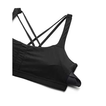 CRZ YOGA Women's Light Support Strappy Sports Bra - Low Cut Wirefree Padded Yoga Cami Criss Cross Back Black Small