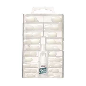 KISS 100 Full Cover Fake Nails Manicure Kit, 10 Sizes, 5 Manicures, Medium Length, Active Oval, 100 ...