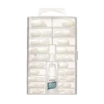 KISS 100 Full Cover Fake Nails Manicure Kit, 10 Sizes, 5 Manicures, Medium Length, Active Oval, 100 ...
