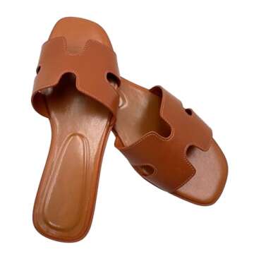 Cheernew Women's Flat Sandals.Flat Sandals with Unique Design, PU Leather Handcrafted Slippers,Versatile for Vacation, Home, Casual Wear, Gift