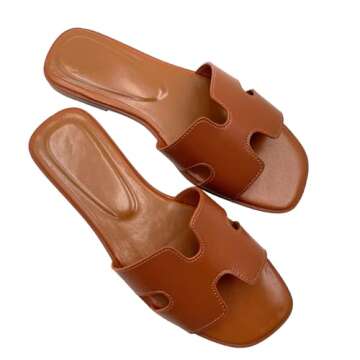 Cheernew Women's Flat Sandals.Flat Sandals with Unique Design, PU Leather Handcrafted Slippers,Versatile for Vacation, Home, Casual Wear, Gift