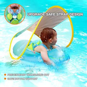 Jhua Baby Swimming Float Ring with Canopy, Inflatable Baby Swimming Pool Floats Newest with UPF 50 UV Sun Protection Canopy for Age of 6-30 Months, Include Carring Bag, Air Pump & Float Toys(Blue, L)