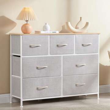 Somdot Dresser, 7-Drawer Fabric Storage Tower for Bedroom, Nursery, Entryway, Closets, Tall Chest Organizer Unit with Large Capacity Fabric Bins - Ash Grey
