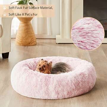 WNPETHOME Calming Dog Bed Cat Bed Donut, Faux Fur Pet Bed Self-Warming Donut Cuddler, Comfortable Ro...