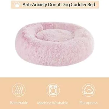 WNPETHOME Calming Dog Bed Cat Bed Donut, Faux Fur Pet Bed Self-Warming Donut Cuddler, Comfortable Round Plush Dog Beds (20 x 20 x 8 Inch, Light Pink)