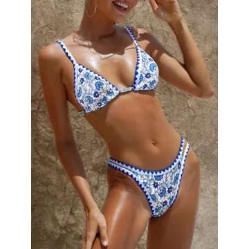 BIKINX Womens Swimsuits Sexy Thong Micro Bikini Ditsy Floral Two Piece Sets Bathing Suit Color Block Bandeau Swim Top