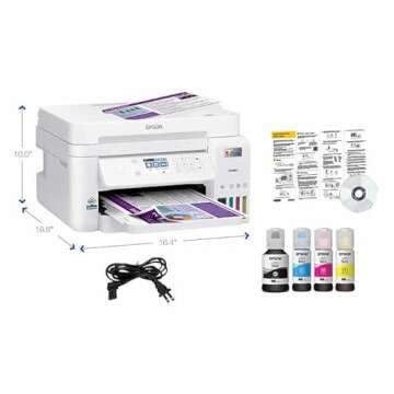 Epson EcoTank Wireless Color All-in-One Cartridge-Free ET-3850 Supertank Inkjet Printer for Home Office, Scanner, Copier, ADF and Ethernet, Mobile Printing, with Bonus Black Ink Bottle & USB Cable