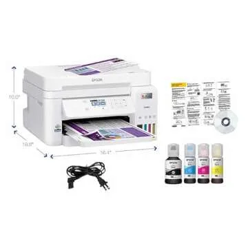 Epson EcoTank Wireless Color All-in-One Cartridge-Free ET-3850 Supertank Inkjet Printer for Home Office, Scanner, Copier, ADF and Ethernet, Mobile Printing, with Bonus Black Ink Bottle & USB Cable