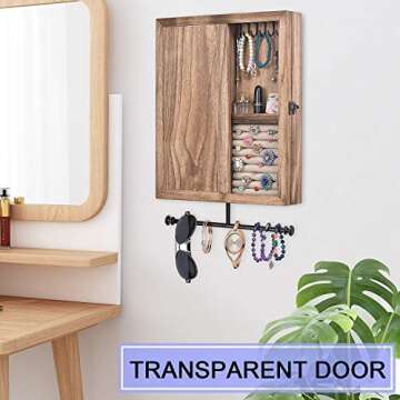 Keebofly Wall Mounted Jewelry Organizer Box Rustic Wood Large Space Jewelry Cabinet Holder Jewelry S...