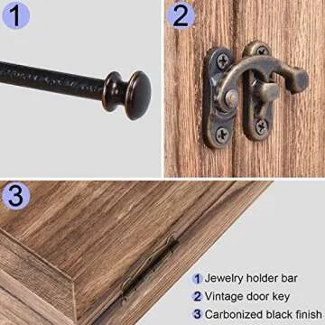 Rustic Wood Jewelry Organizer Large Capacity Wall Mounted