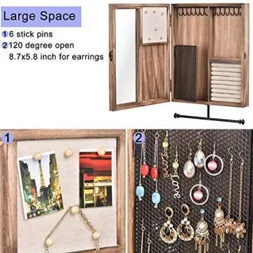 Rustic Wood Jewelry Organizer Large Capacity Wall Mounted