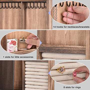 Rustic Wood Jewelry Organizer Large Capacity Wall Mounted