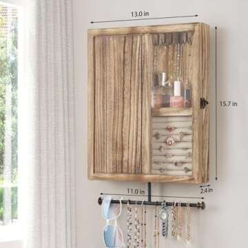 Rustic Wood Jewelry Organizer Large Capacity Wall Mounted