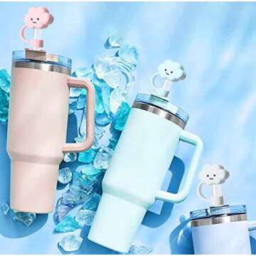 GLBEAR Straw Cover for Stanley Cup,6Pcs Cloud Straw Covers Compatible with Stanley 30&40 Oz Tumbler with Handle,Silicone Straw Topper Accessories