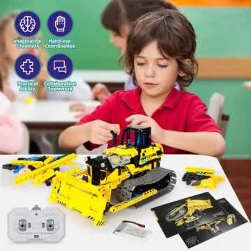 LECPOP 5 in 1 STEM Robot Toy Building Kit, 452 PCS Blocks App & Remote Control Engineering Toys Robotics for Kids Ages 8-12, RC Bulldozer Erector Sets for Boys Girls 6 7 9 10 11 13 14+ Birthday Gifts