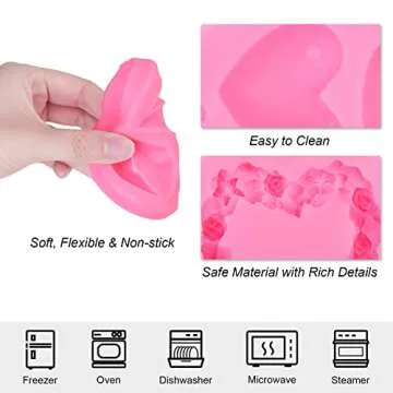 ADXCO 10 Pieces Valentine's Day Fondant Molds Set Valentine's Day Theme Fondant Molds Heart Lip Rose Crown Chocolate Candy Silicone Molds for DIY Cake Cupcake Clay Crafting Project