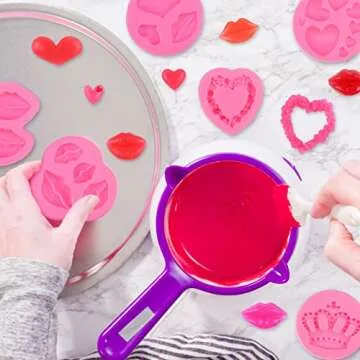 ADXCO 10 Pieces Valentine's Day Fondant Molds Set Valentine's Day Theme Fondant Molds Heart Lip Rose Crown Chocolate Candy Silicone Molds for DIY Cake Cupcake Clay Crafting Project