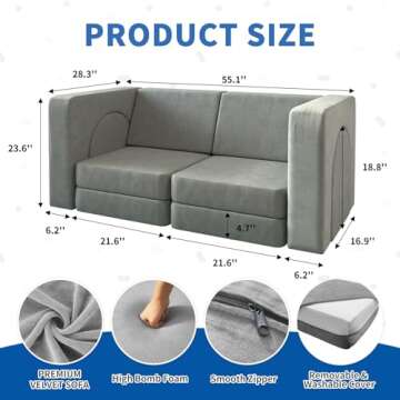 wanan Kids Couch 10PCS, Modular Kids Play Couch for Playroom Bedroom, 10 in 1 Multifunctional Kids S...