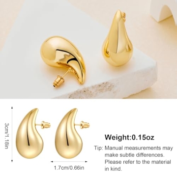 MUYAN Gold Plated Chunky Waterdrop Earrings for Women Lightweight Hollow Teardrop Earrings Fashion Jewelry