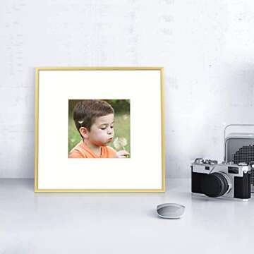Frametory, 8x8 Gold Aluminum Picture Frame - Set of 2 - Ideal for Displaying 4x4 Photos with Mat or ...