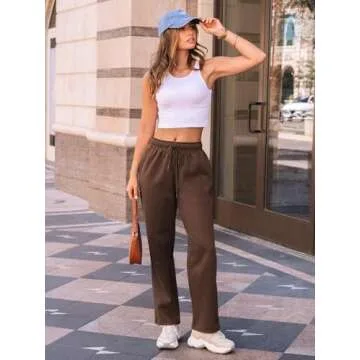 AUTOMET Women's Fleece Lined Wide Leg Sweatpants - Cozy Comfort for All Seasons